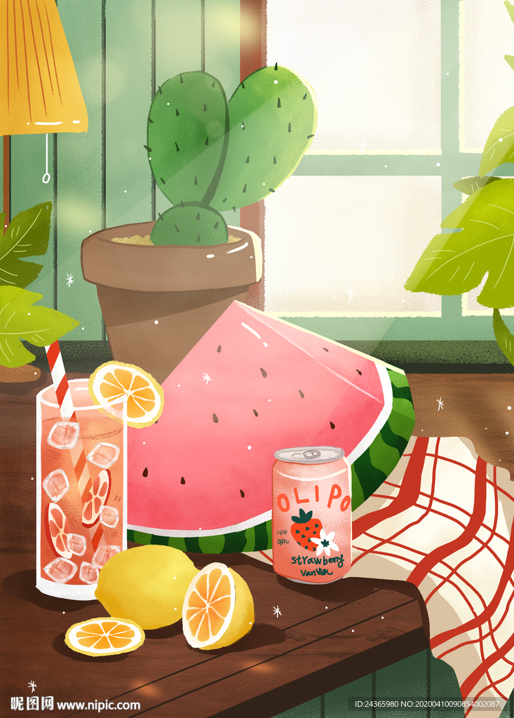 夏天夏至西瓜节气插画