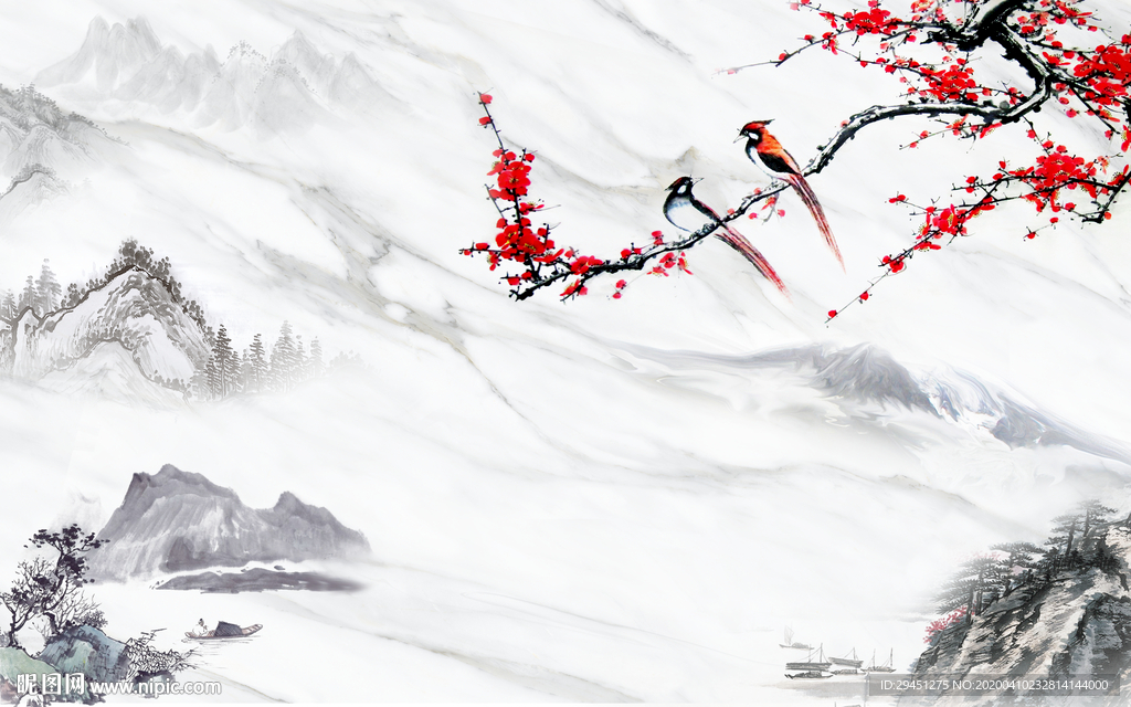 爵士白唯美山水画 tif分层