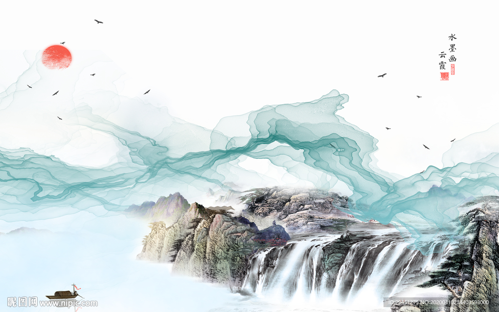 简约唯美山水画 tif分层