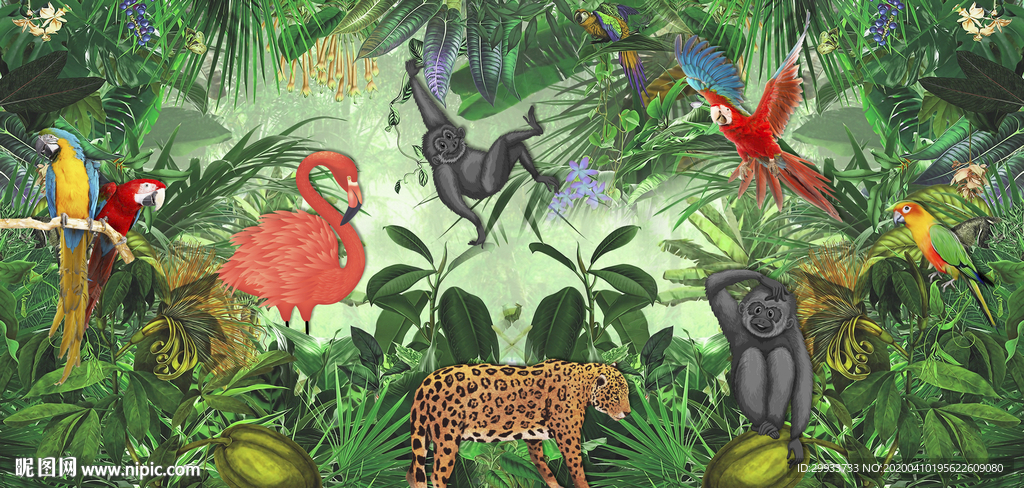 热带雨林动物装饰画