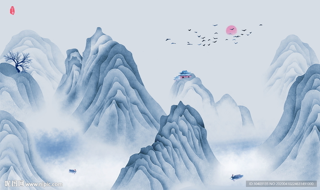 水墨山水画设计图__海报设计_广告设计_设计图库_昵图网nipic.com