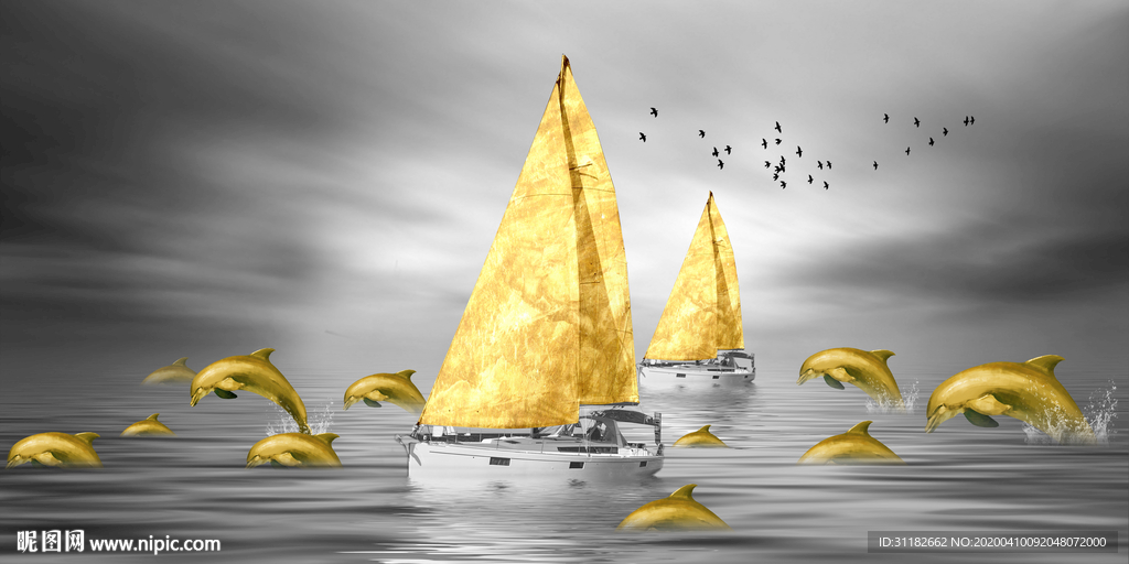 一帆风顺海豚装饰画