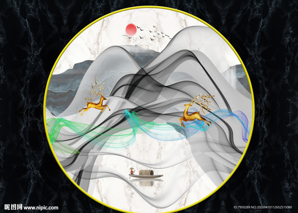 新中式圆形装饰画
