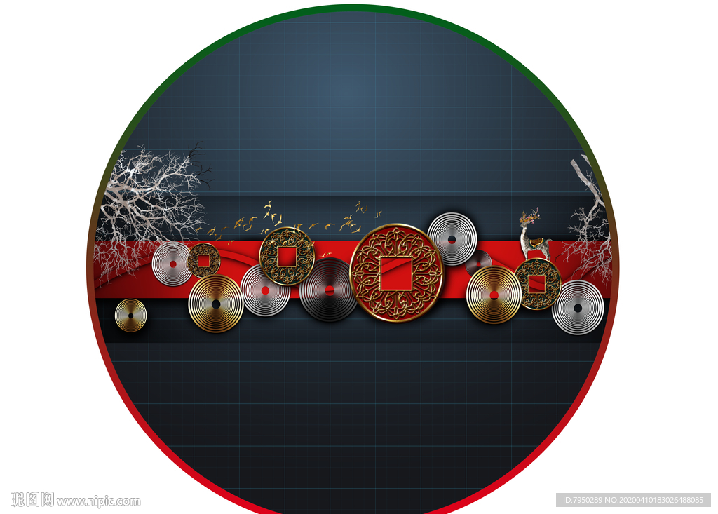 新中式圆形装饰画