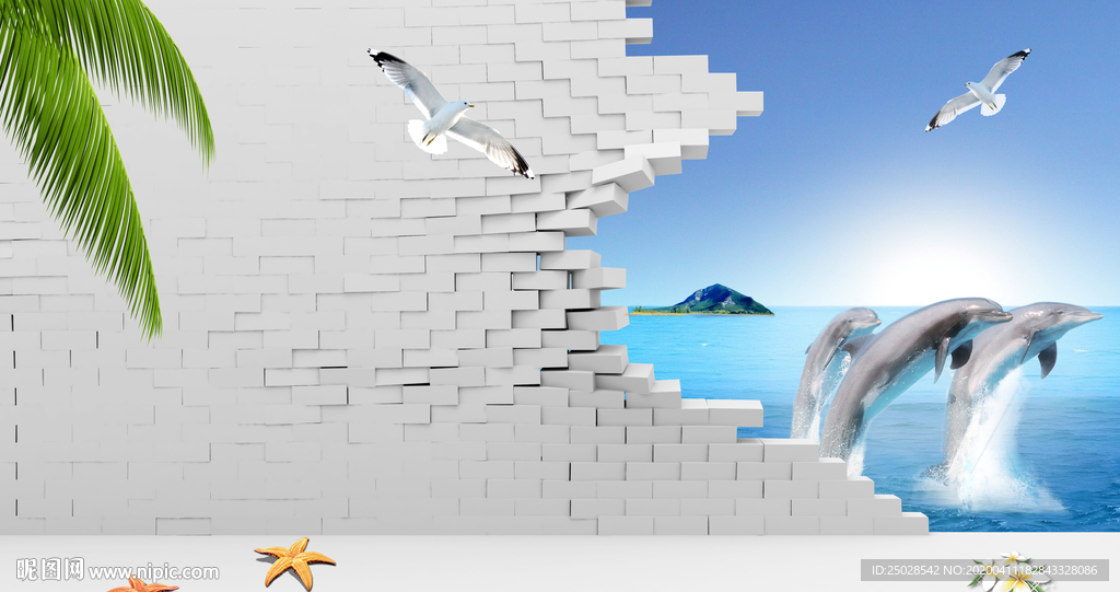 海面风光海豚3D背景