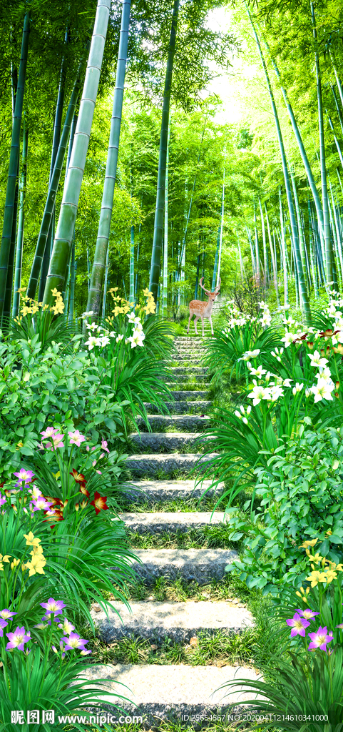 竹林阶梯玄关风景画背景墙
