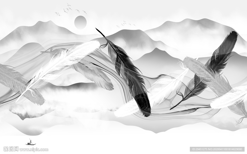 羽毛高端山水画 tif分层