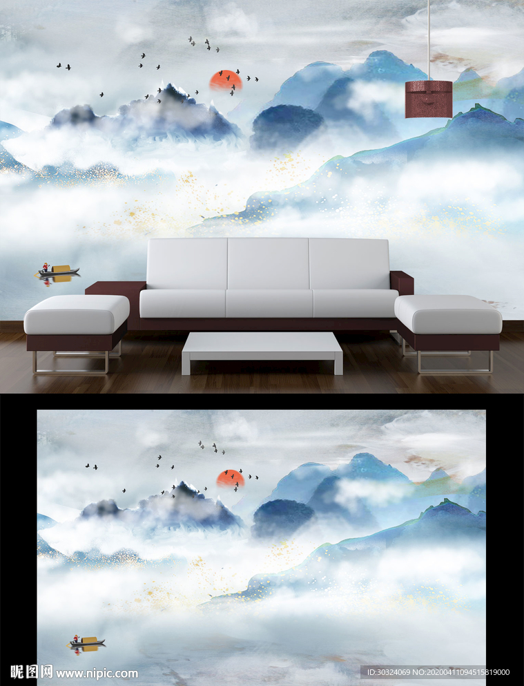 山水电视背景墙