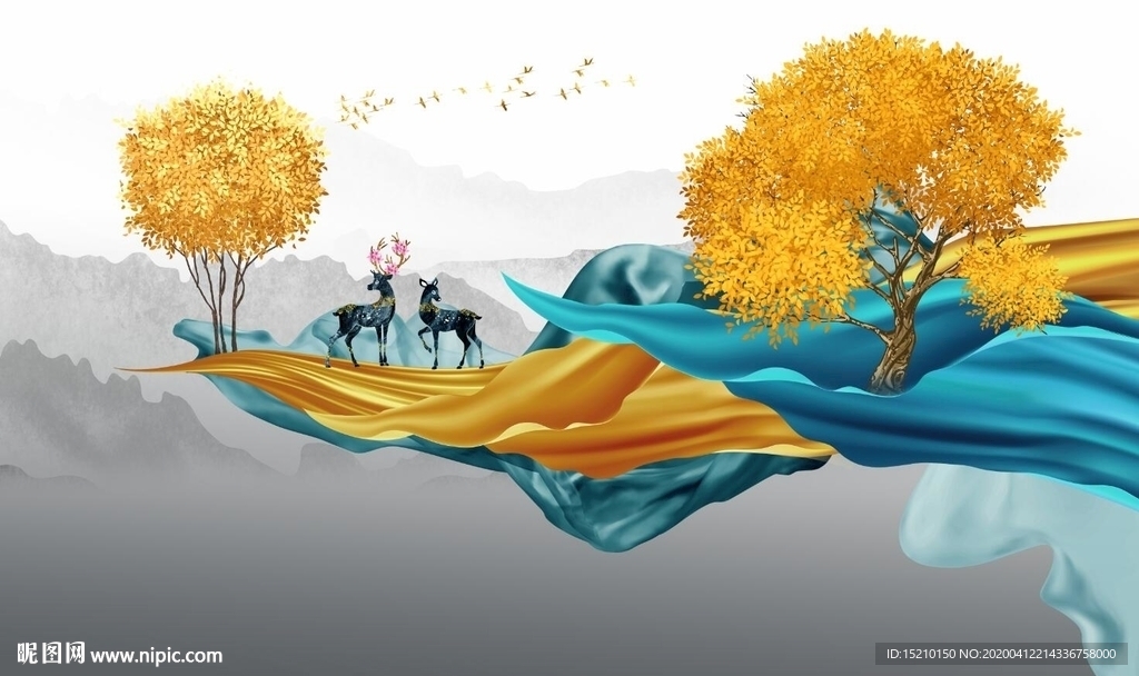 丝绸发财树电视背景墙