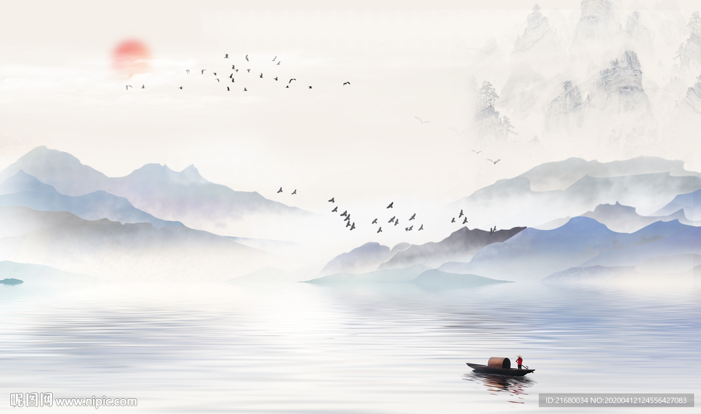 新中式抽象山水背景墙