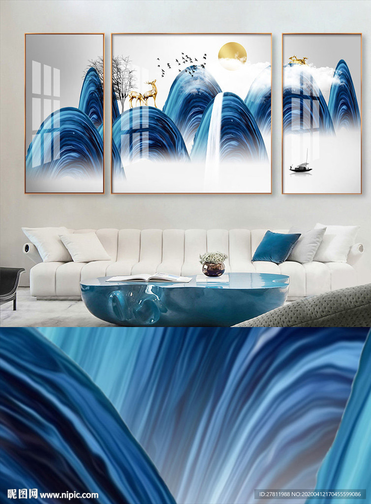 新中式抽象麋鹿装饰画