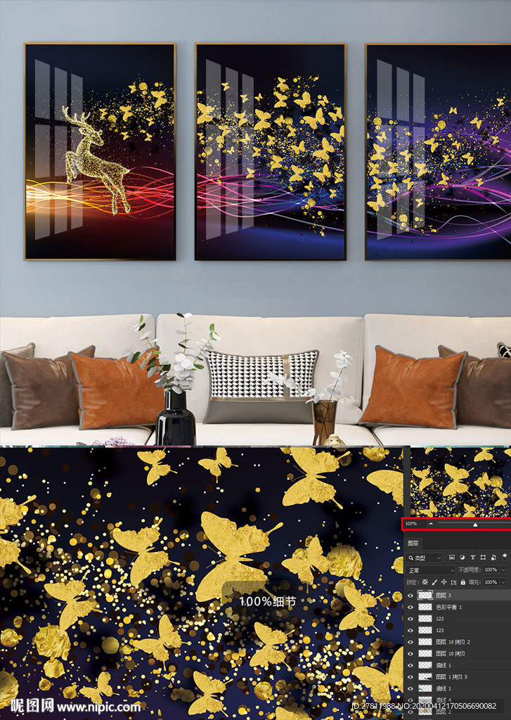 新中式抽象麋鹿装饰画