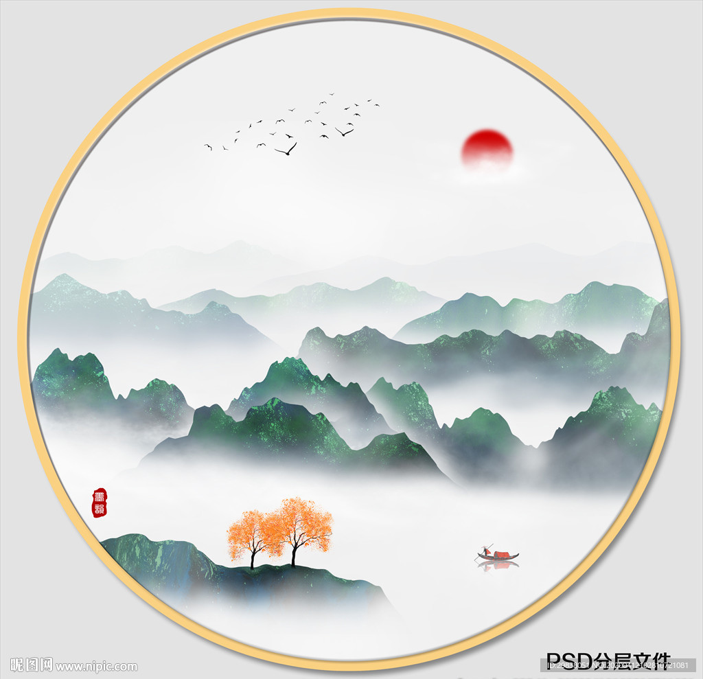 圆形山水画