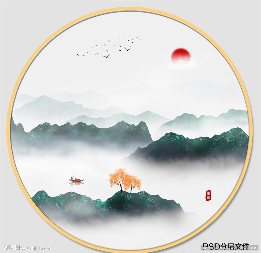 圆形水墨画