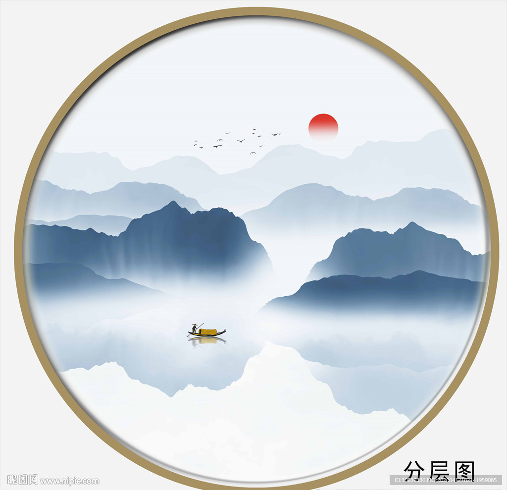 圆形水墨装饰画