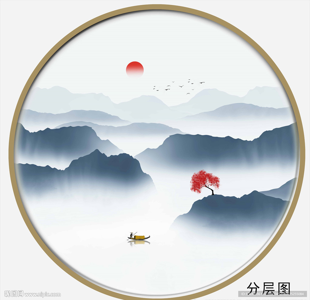 圆形山水装饰画