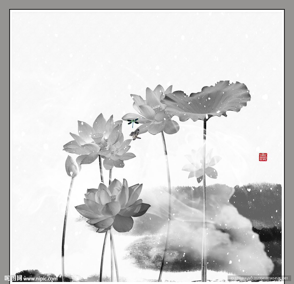 荷花扇面画