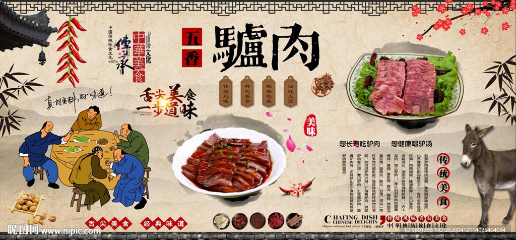 五香驴肉背景墙