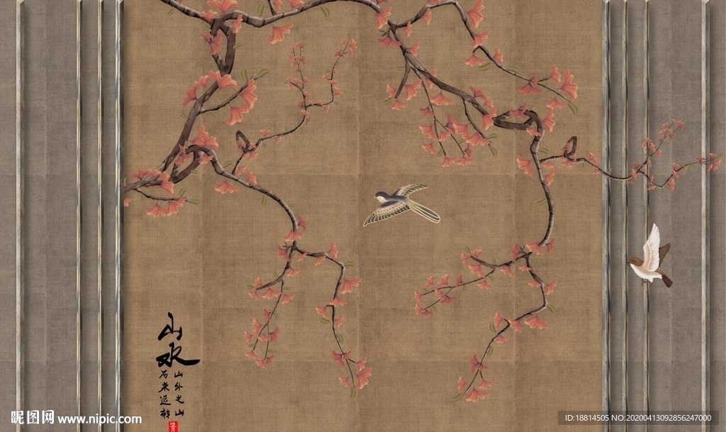 山水新中式客厅电视背景墙