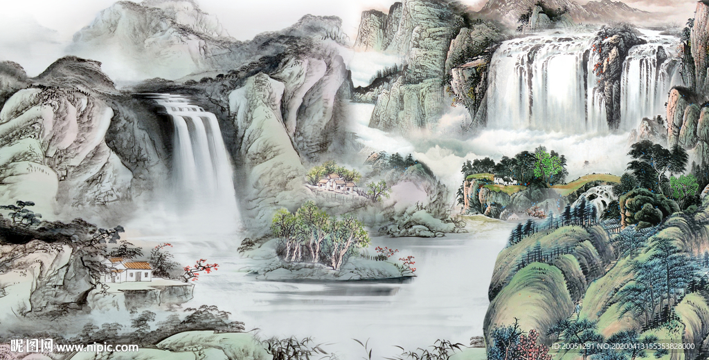 山水国画背景墙