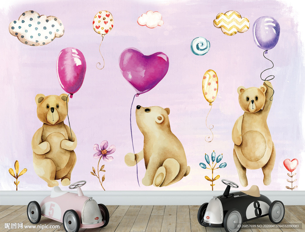 卡通熊儿童背景墙