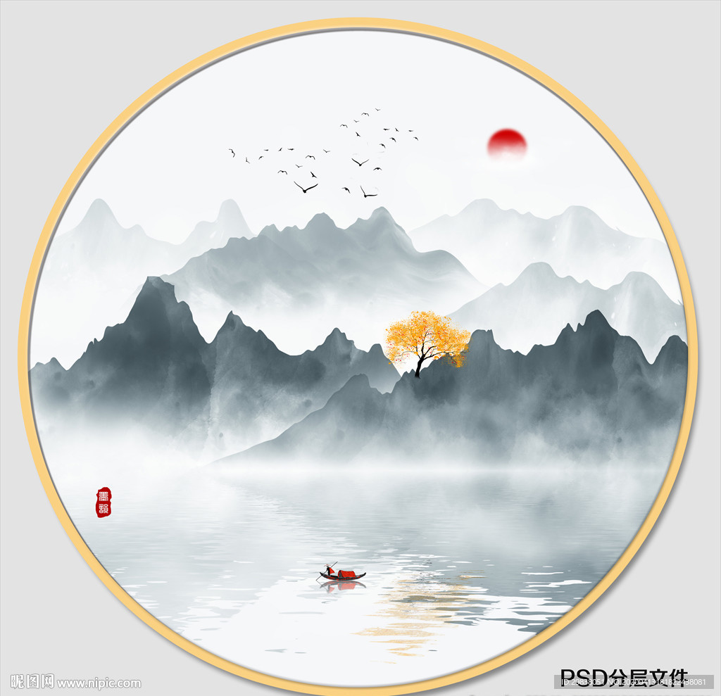 圆形山水画