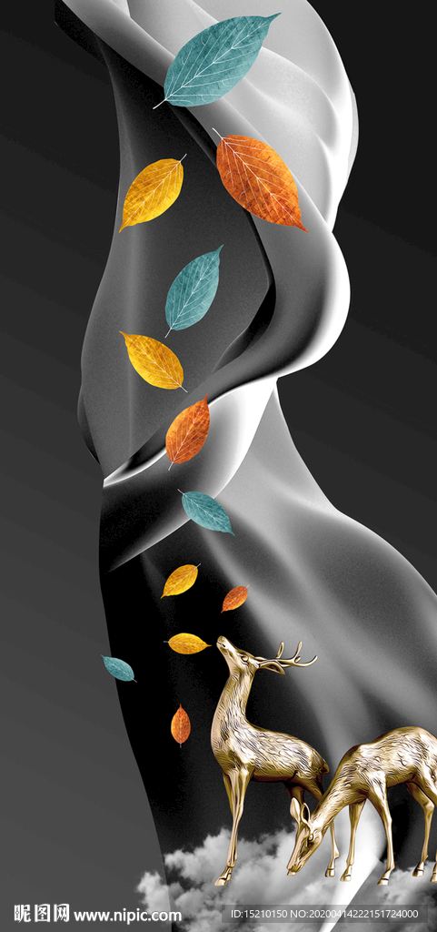 树叶麋鹿玄关背景墙