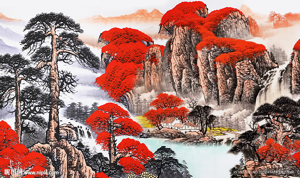 国画山水背景墙