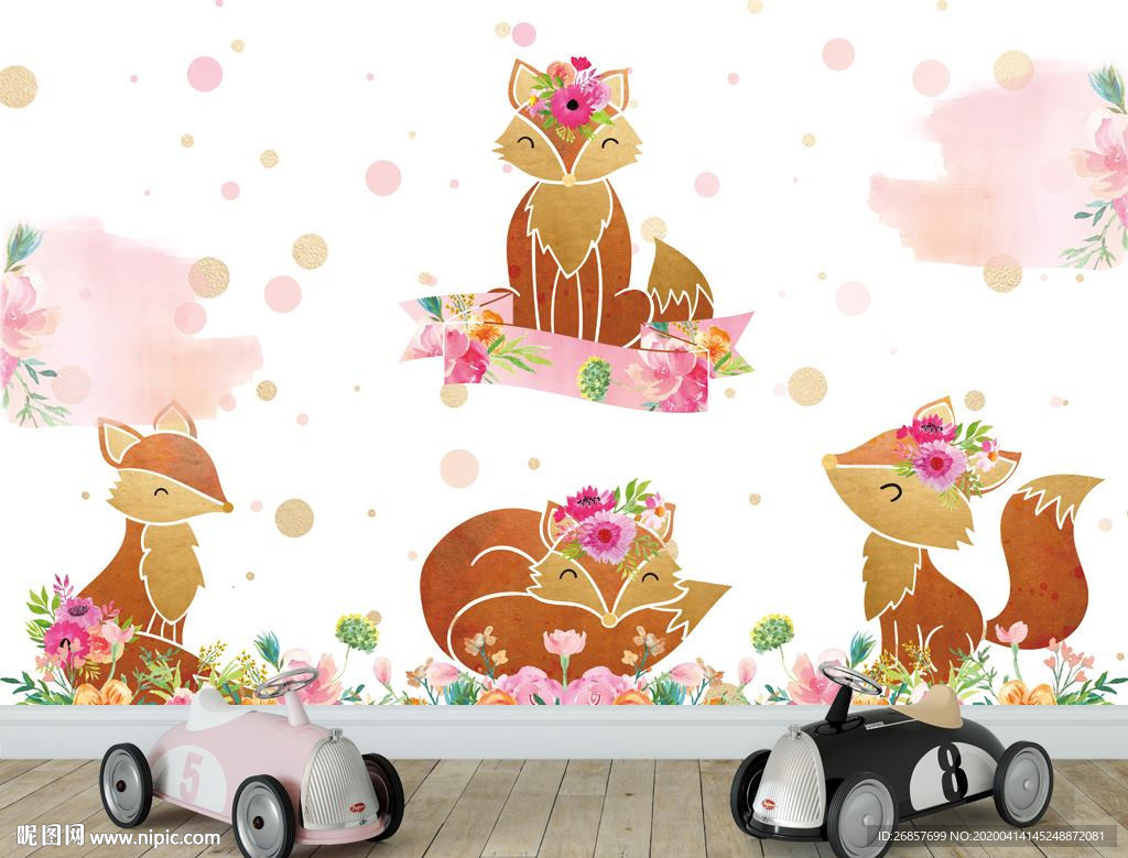 金色狐狸儿童背景墙