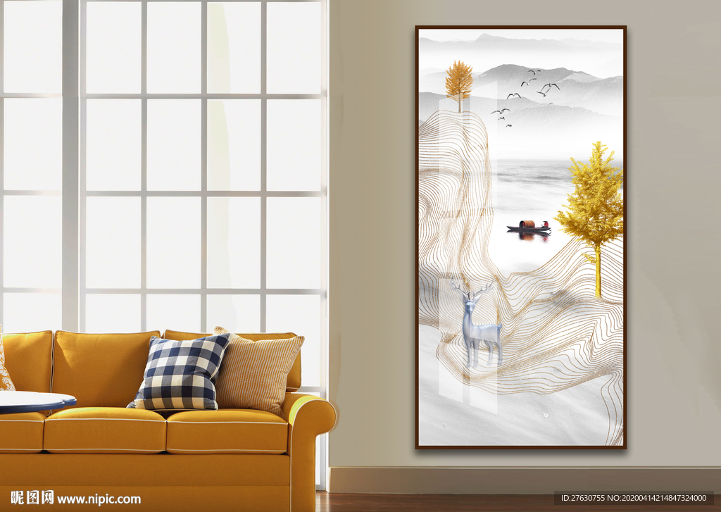 北欧玄关麋鹿装饰画