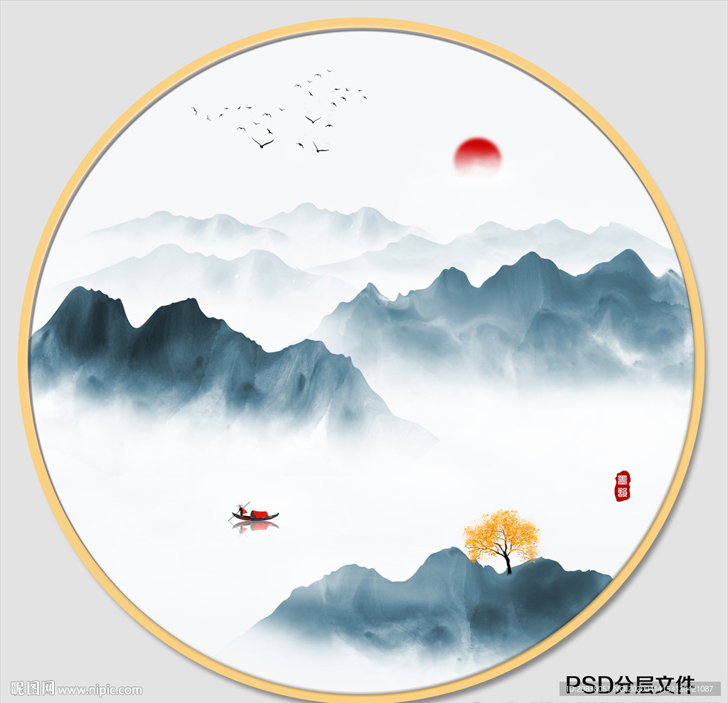 圆形水墨