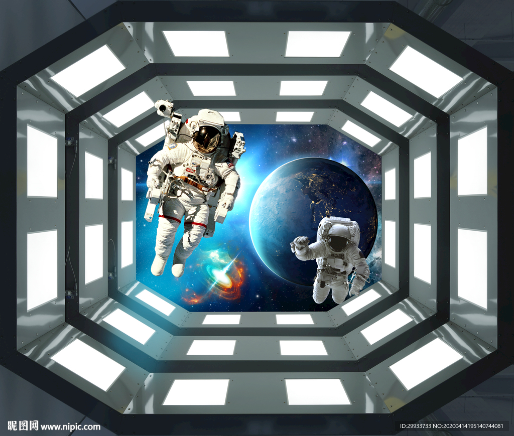 3D立体宇航员太空舱背景墙