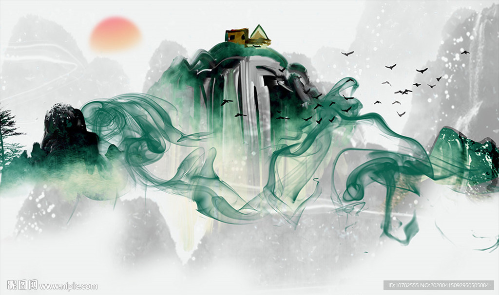 抽象山水画电视背景墙