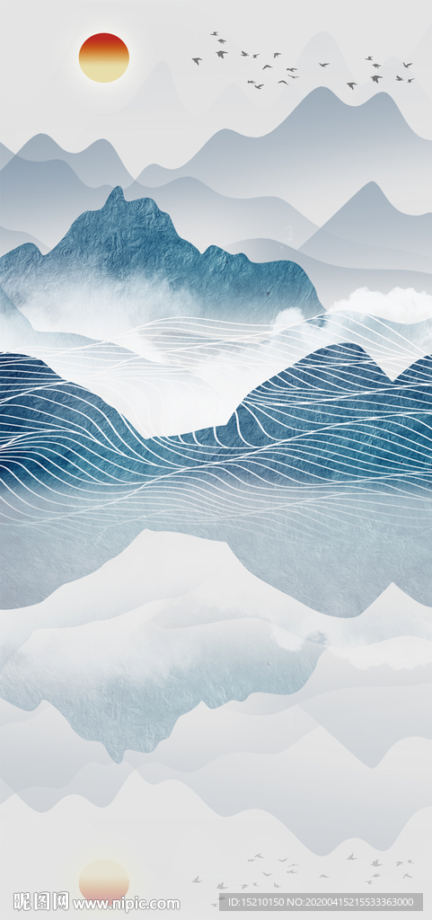 水墨山水玄关背景墙