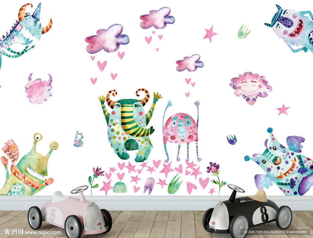 可爱怪物儿童背景墙
