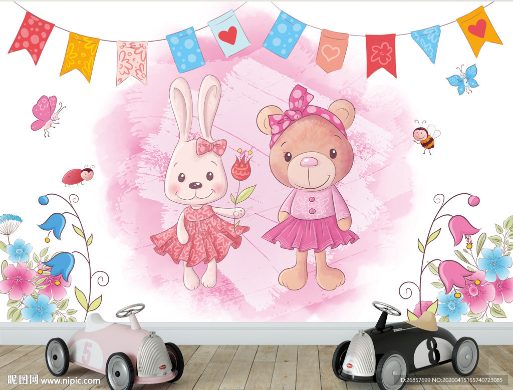 粉色好朋友公主房背景墙