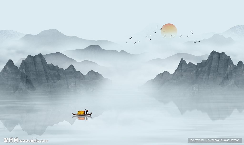 中式水墨山水画