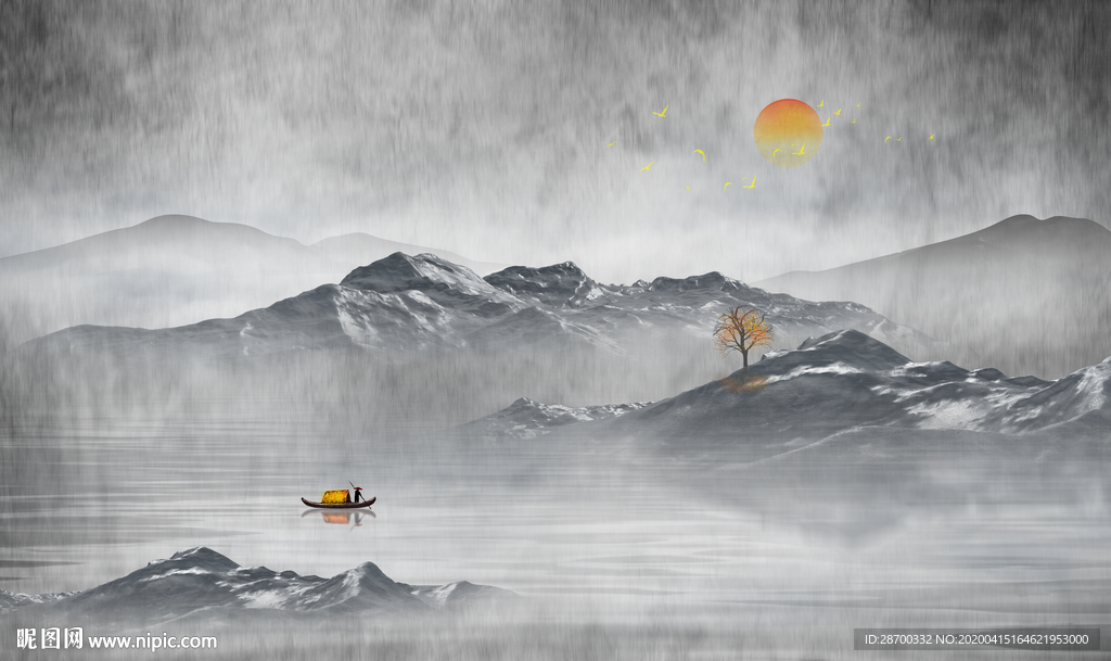 抽象水墨山水画