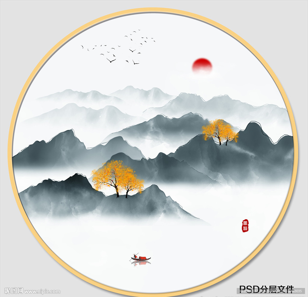 圆形山水画