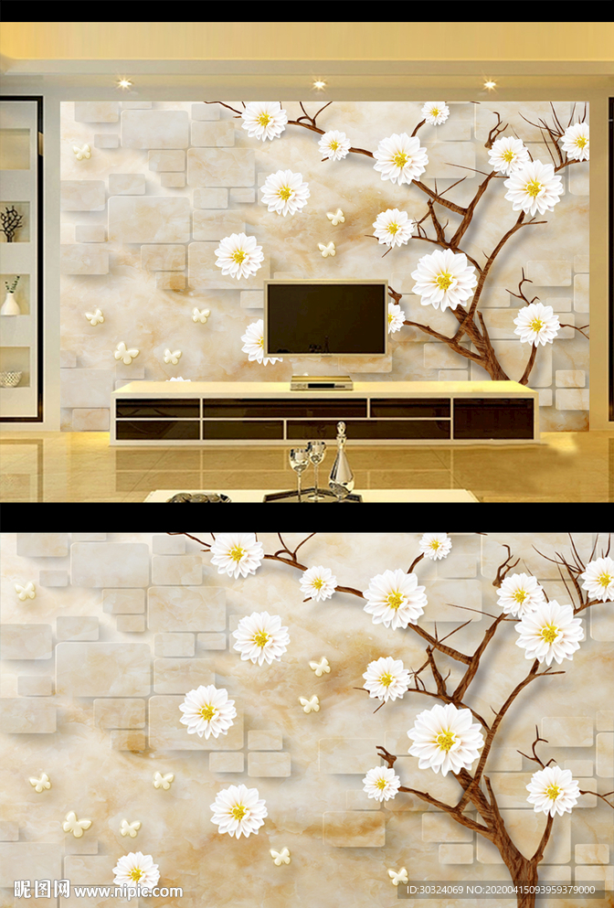 纹理花朵电视背景墙