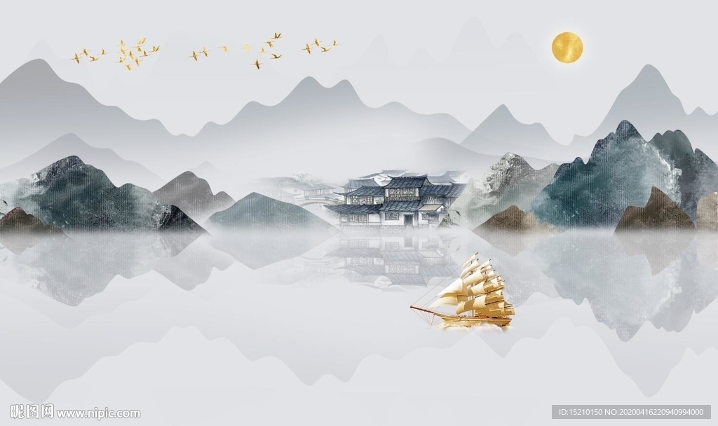 水墨山水电视背景墙