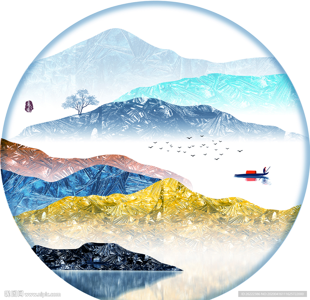 新中式山水金色山水图片