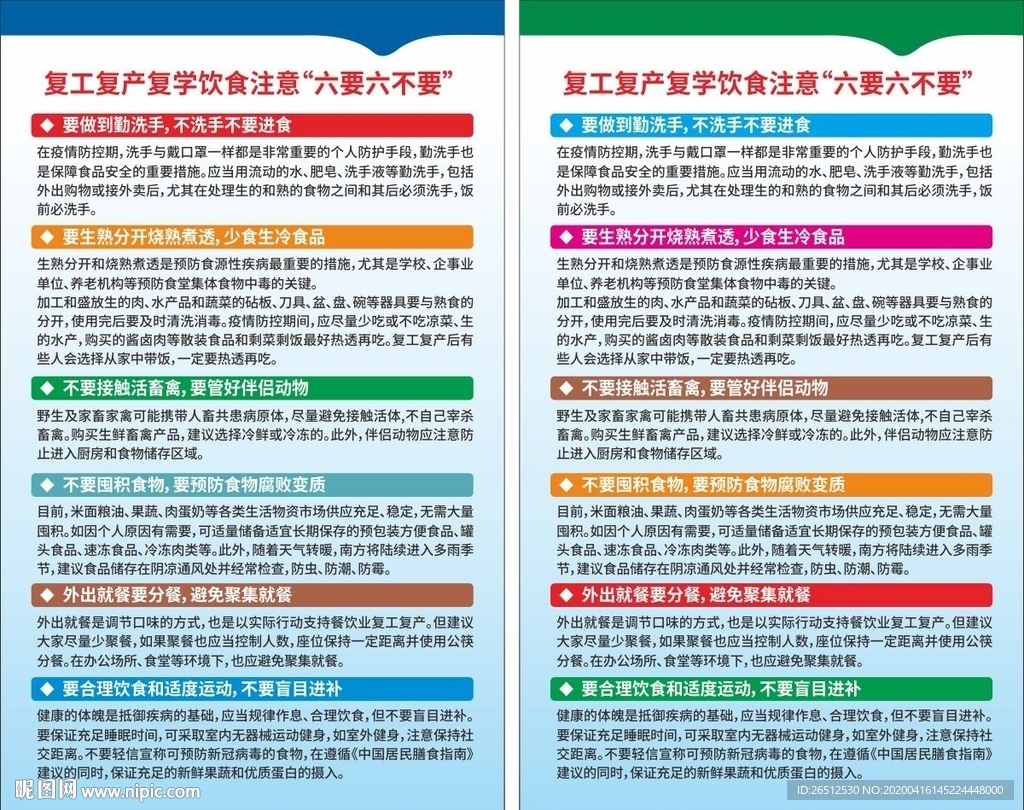 复工复产复学饮食注意六要六不要