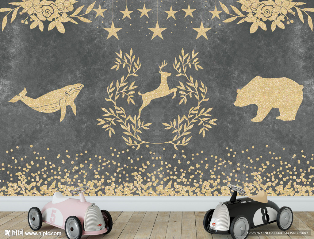 金色动物北欧电视背景墙