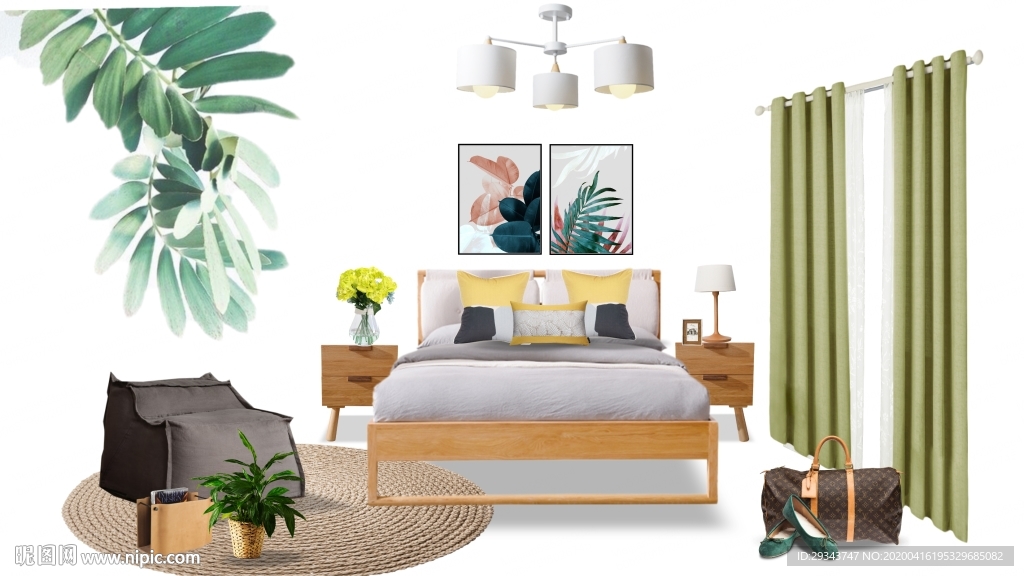 软装 彩立图 北欧 床