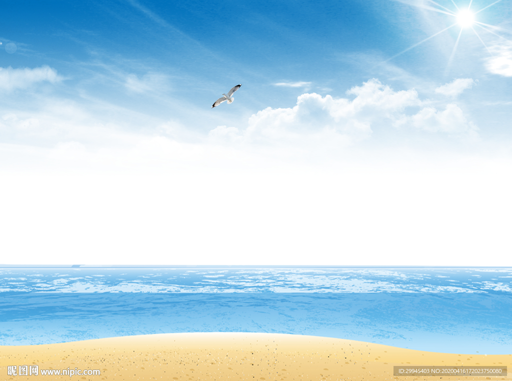 沙滩蓝天白云风景
