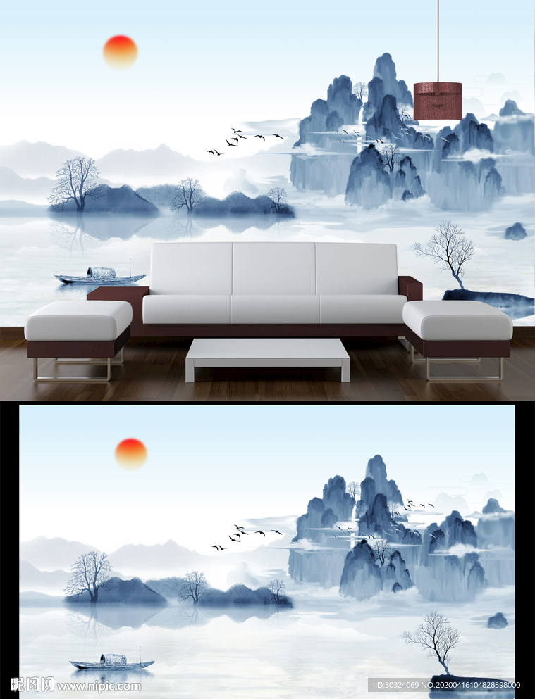 禅意山水电视背景墙