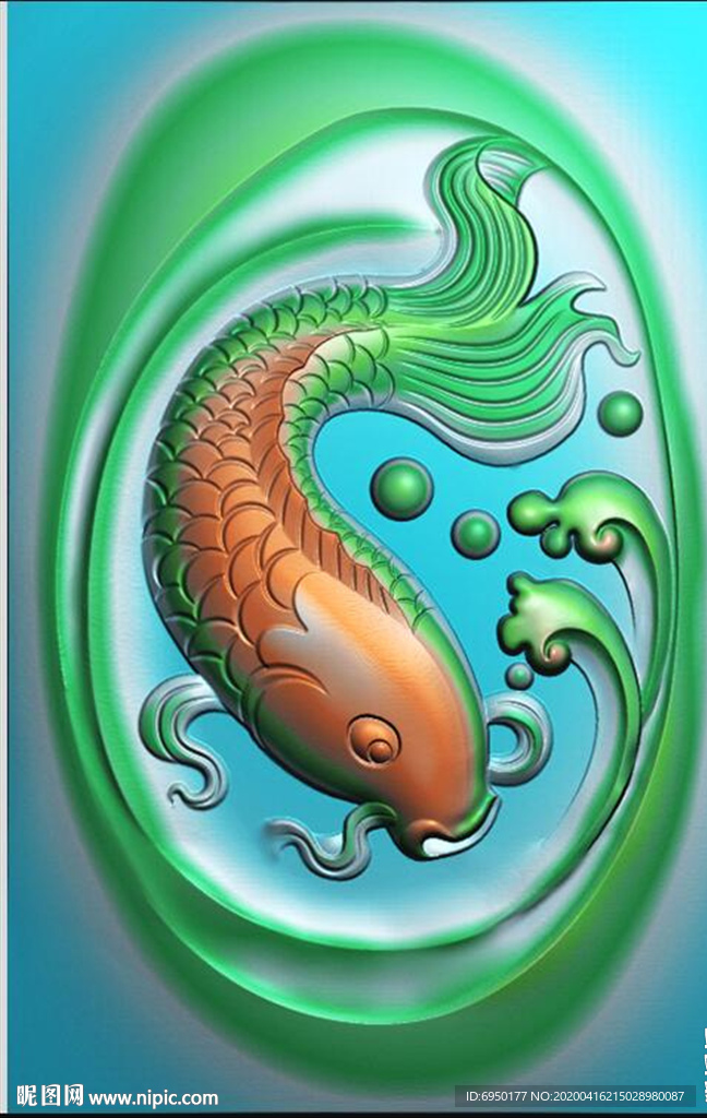 年年有余挂件鲤鱼精雕图浮雕灰度