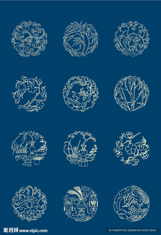 中国风花纹中式图案印花