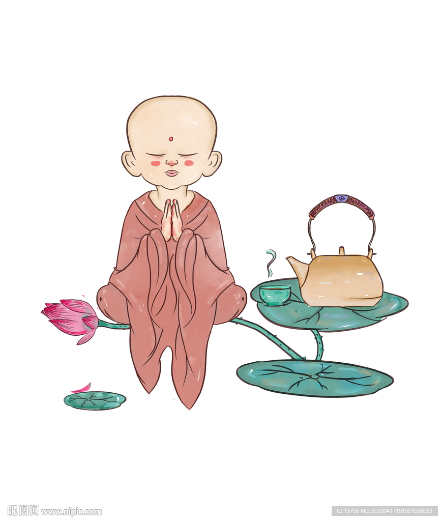 禅意荷花小和尚